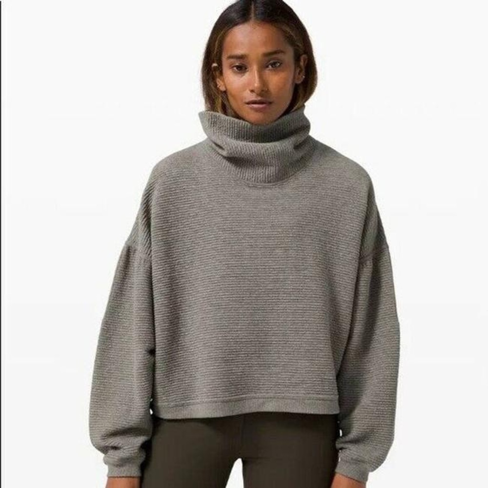 Lululemon Dark Gray Peaceful Moments High Neck Pullover Sage- M/L